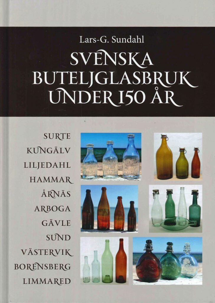 Bokomslag. Svart fält med boktitel. Nedanför sex fotografier på olika glasbuteljer.