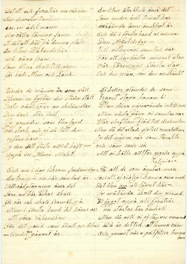 Ett gulnat dokument med handskrift. Texten är uppdelad i sex stycken.