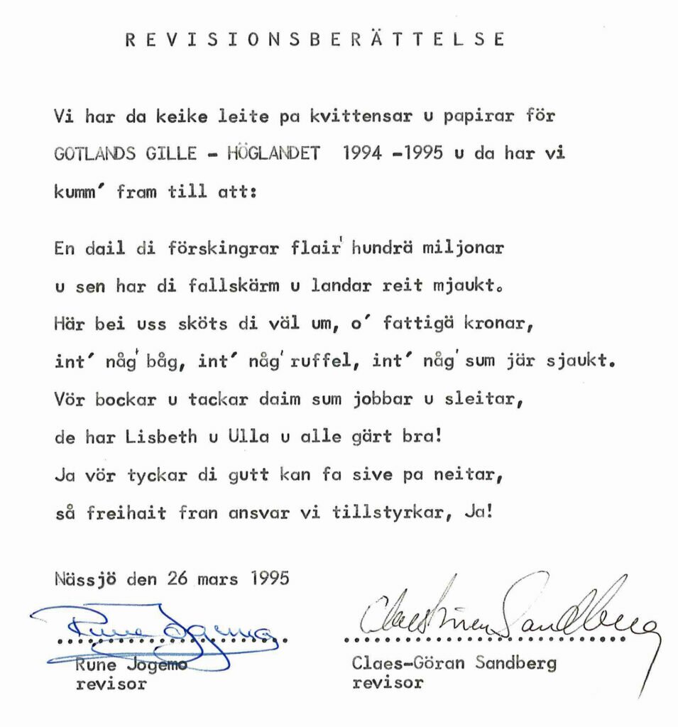 Revisionsberättelse från 1995.